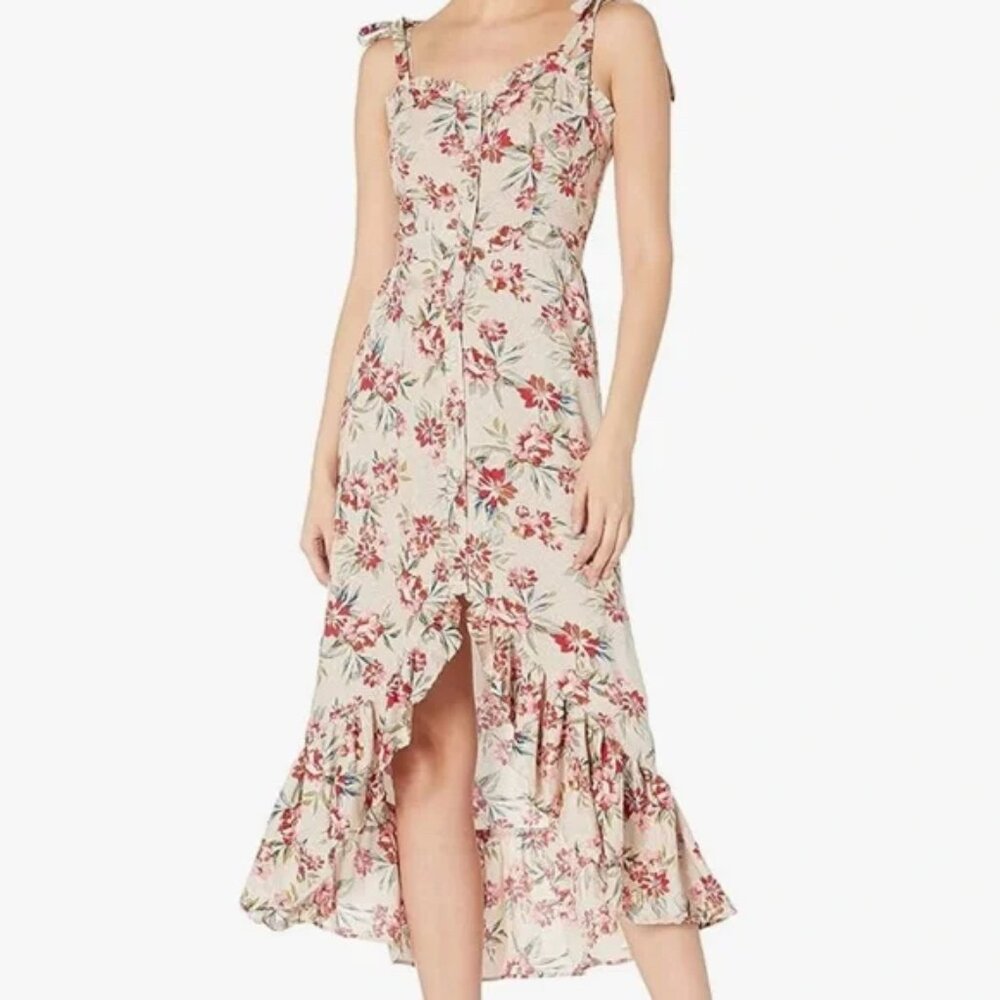 Angie Cream Floral Midi Dress with Pink & Green Bouquet Print